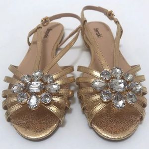 Gold Strappy Sandals with Faux Crystals NEW